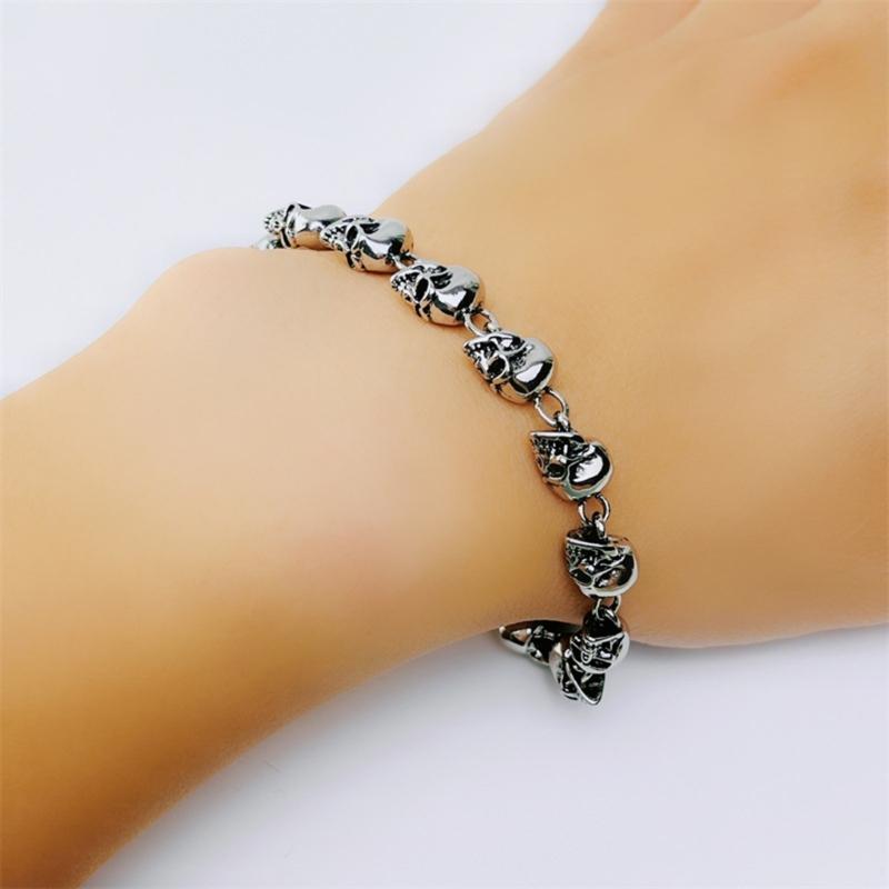 Men Gifts Skull Charms Bracelet Chain Bracelets Skull Head Shape Bangles Punk Style Skull Beaded Bracelet Alloy Material