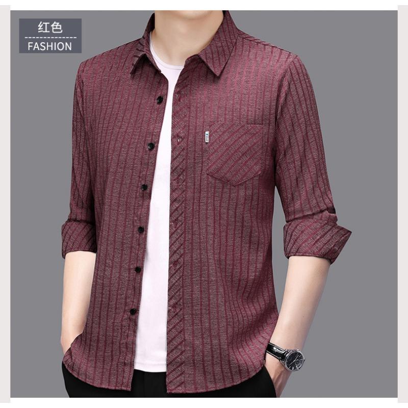 Smooth Anti-pilling Mulberry Silk Men's Long-sleeved Shirt Spring and Autumn New Striped Shirt No Ironing