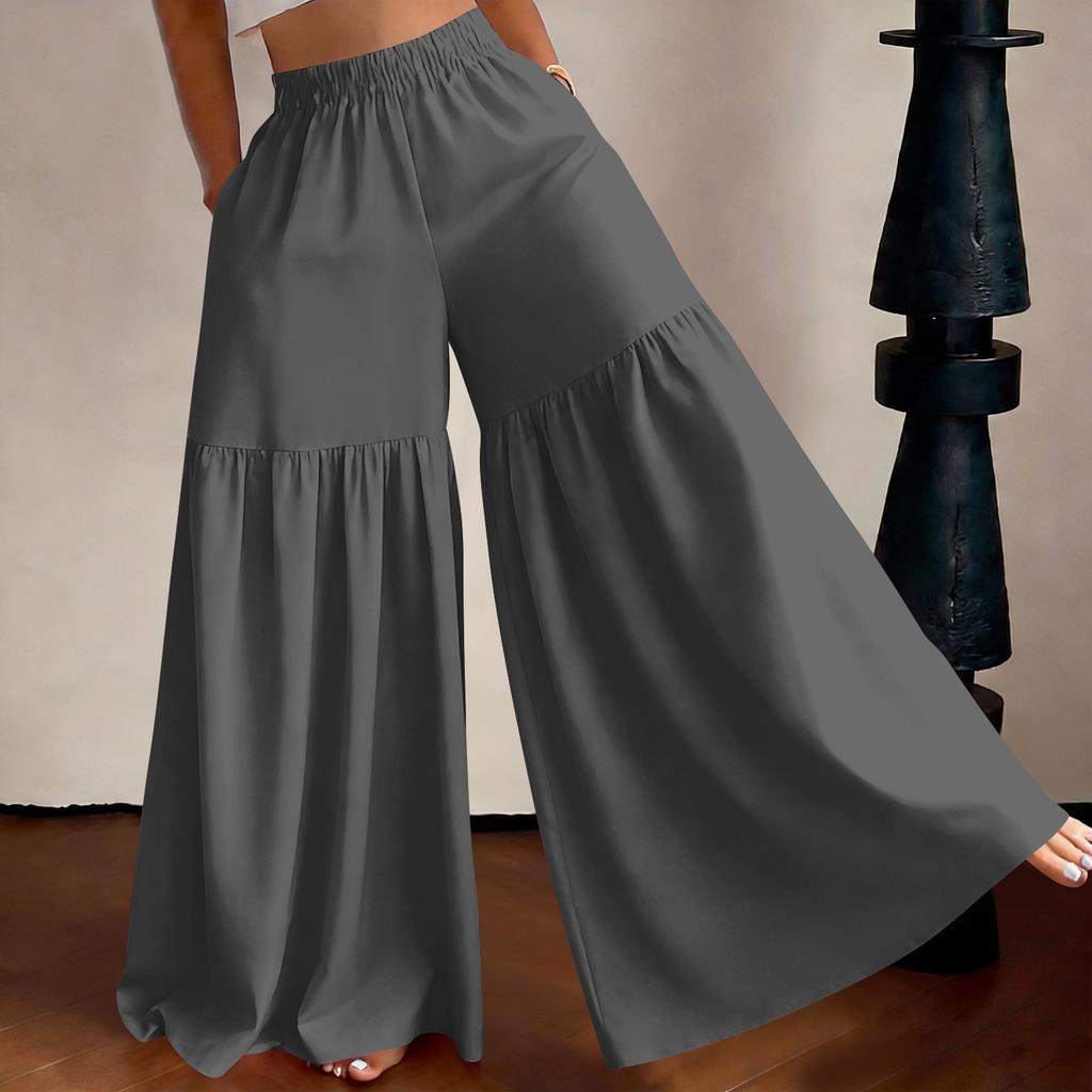 Women High Waist Wide Leg Pants Loose Fit Lightweight Flowy Palazzo Trousers Casual Solid Color Long Pants for Daily Wear