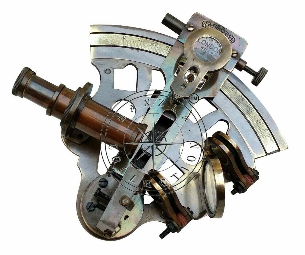 Antiker Messing Funktionierender Marine Sextant Sammlerstück Vintage Nautisches Schiff Astrolabium