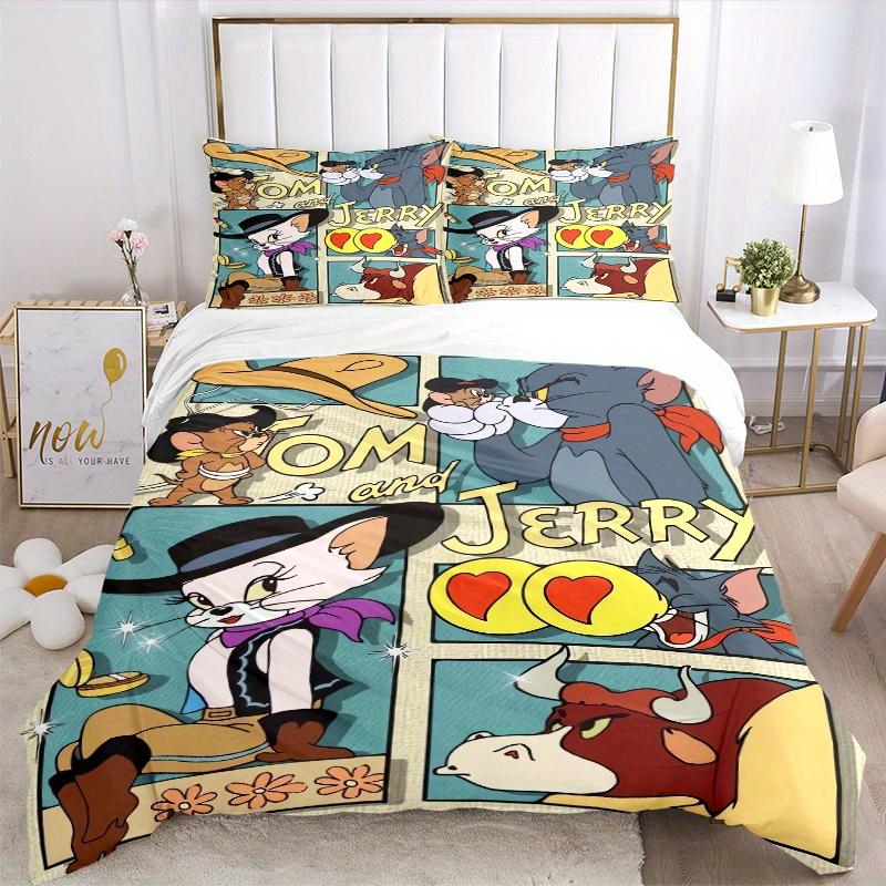 3pcs Western Adventure Tom & Jerry Quilt Cover Set (1 Quilt Cover + 2 Pillowcases Without Pillow Core), High-Definition Printing for Home and Dormitor