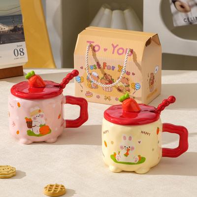 Mug Lapin de Haute Valeur avec Couvercle pour la Maison Mignon Tasse de Petit Déjeuner pour le Bureau Souvenir Boîte Cadeau Tasse en Céramique