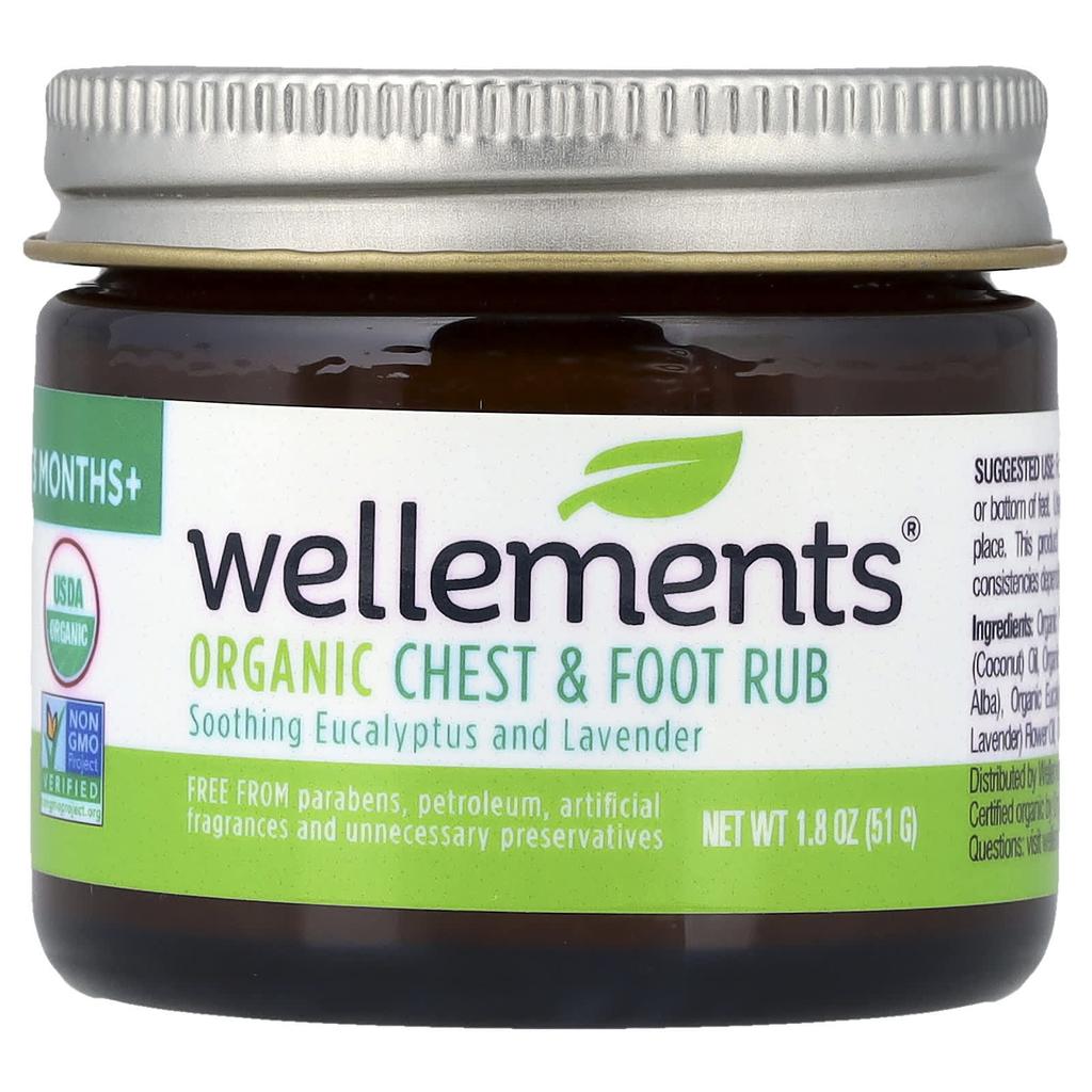 Wellements Organic Breast and Foot Rub, 3 months and older, Soothing Eucalyptus and Lavender, 51g (1.8oz)