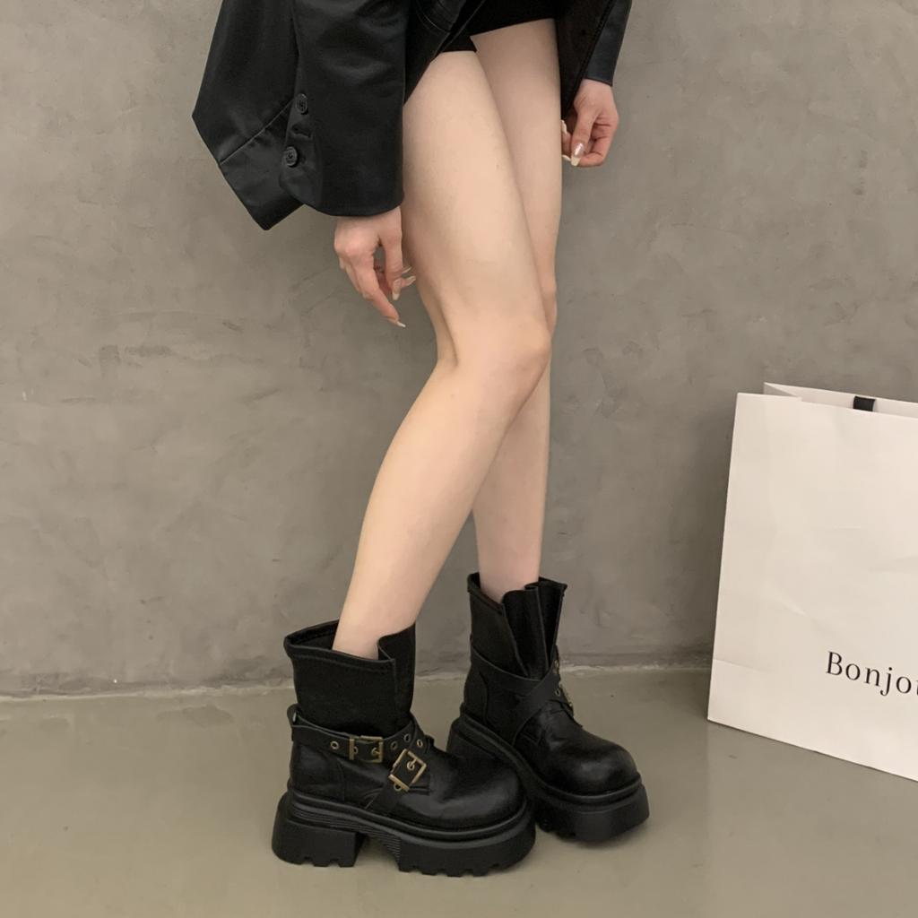Duży rozmiar damskie buty 41-43 Oufan platforma krótkie botki damskie jesienna moda małe zwiększenie wysokości klamra paska smażone ulica buty Martin