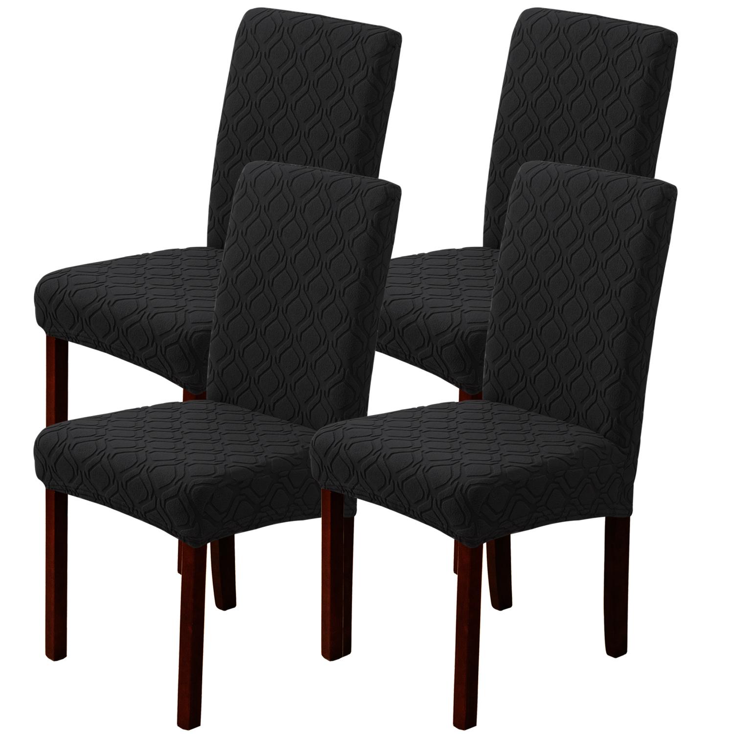 

4pcs Jacquard Stretch Chair Covers Dining Room Elastic Slipcovers Stretchable Seat Cover Dustproof Chair Protective Home Decor 4pcs