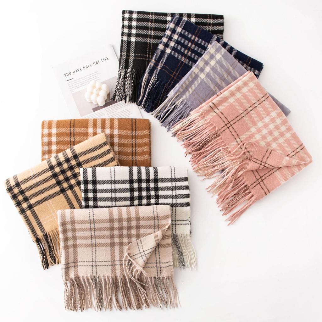 Autumn and Winter Fashion Versatile Plaid Women's Simple High End Imitation Cashmere Scarf To Keep Warm and Cold Proof Neck Scarf