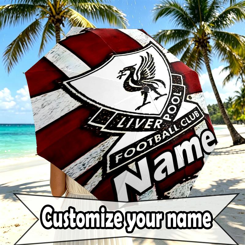Custom Name Personalized Liverpool F.C Print Umbrella, Auto Open Close, 8‑Rib Sturdy Frame, Commute Camping Hiking Use, Birthday Gift