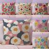 Colorful Flowers Cushion Cover Natural Linen Organic Fabric DoubleSided Printing Sofa Home Decor Breathable Bed Pillow