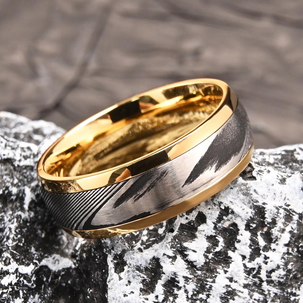 8MM Damaststahlring für Herren Eheringe Verlobungsringe Modeschmuck Geschenke für Ihn