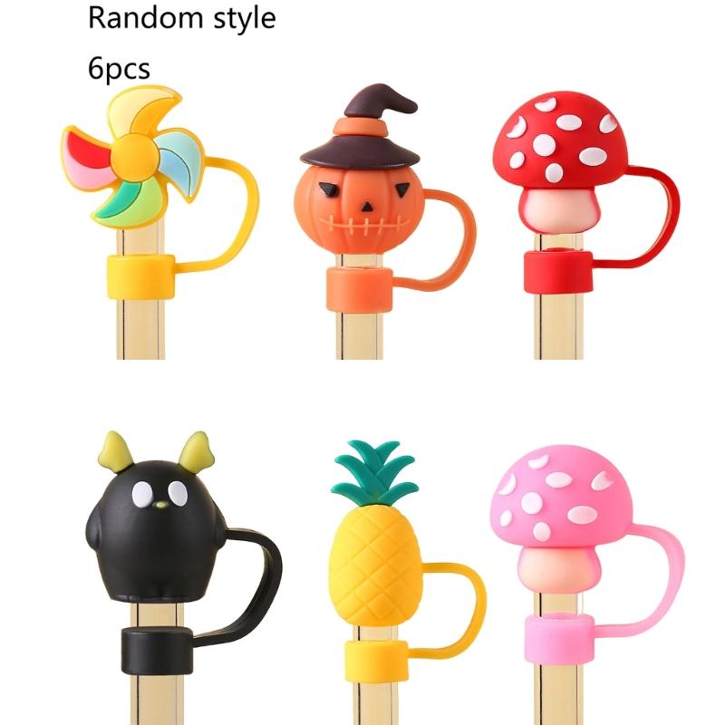 Set of 6 Silicone Drink Caps Dustproof Cartoon Straw Cover Straw Plug Simple Silicone Straw Tip Cover for Straw Use