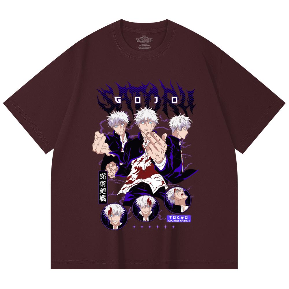 

230 Gsm 100% Cotton Jujutsu Kaisen V6 Gojo Print Unisex Heavy Cotton T Shirt 2XL