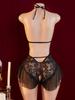 Sexy Crotchless Nightwear For Sex Women Lace Patchwork Transparent Pajamas Set Erotic Teddies Babydoll Bodysuit Deep V Halter