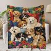 Dog & Floral Print Flannel Blanket - Soft Warm | Throw for Naps Camping Travel, Perfect Gift for Pet Lovers Friends Family