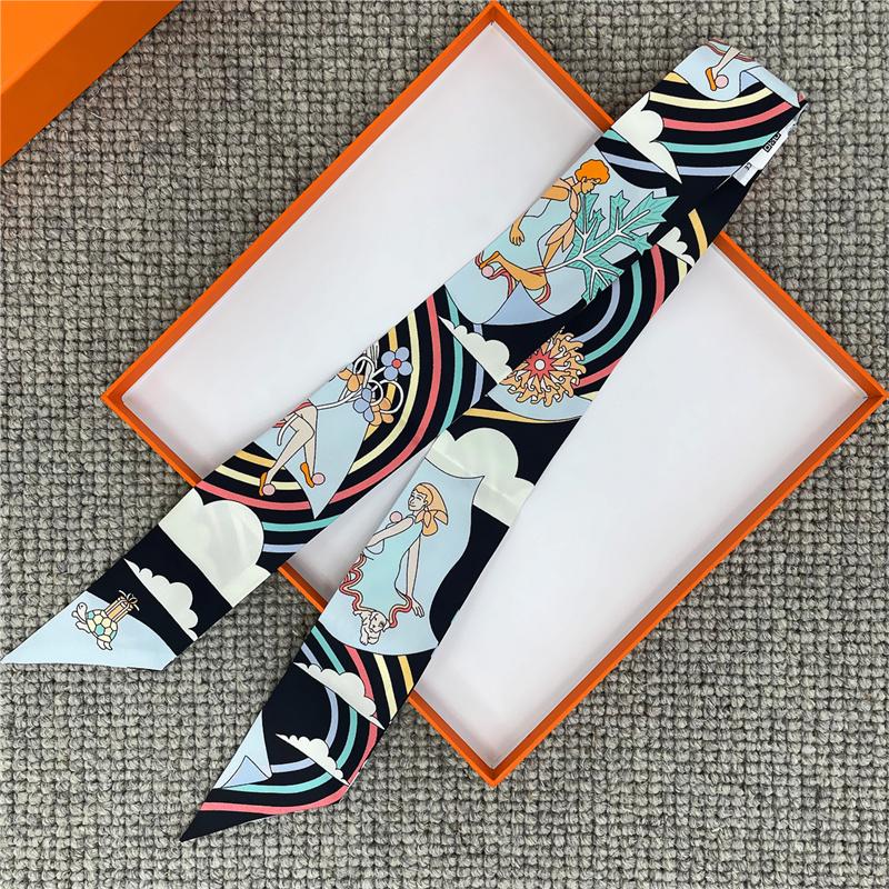 POBING Fashion Print 18m/m Twill Silk Scarves Women Luxury Brand Scarf Bag Ribbons Tie Head Scarf Small Long Skinny Scarf 86*5CM