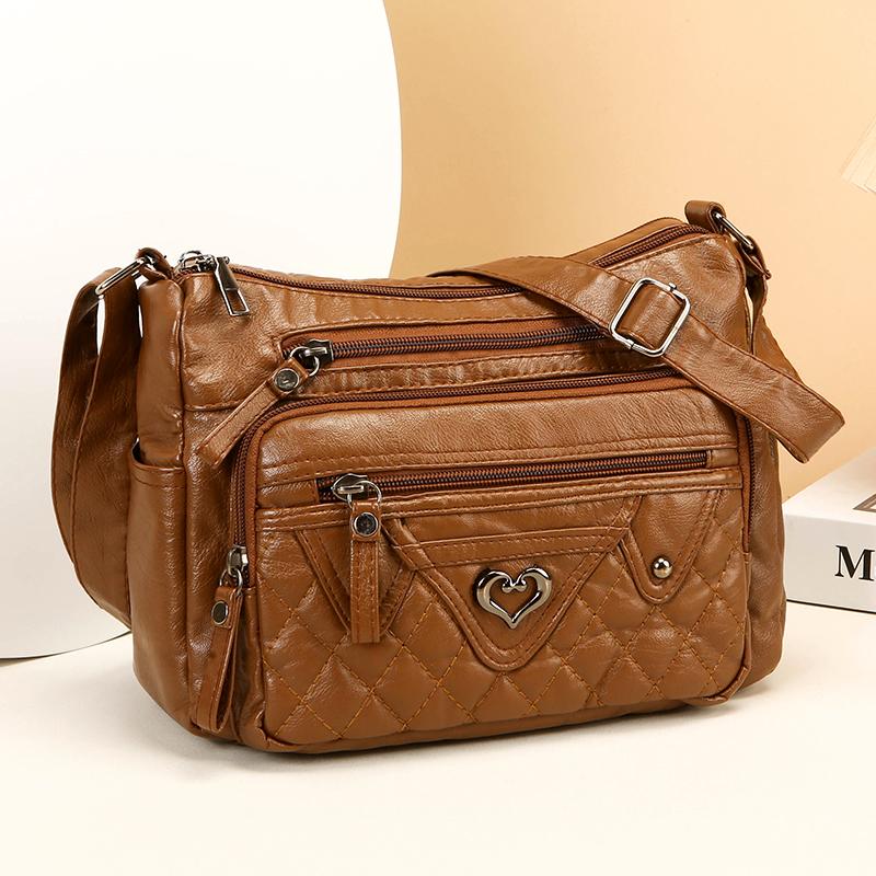 Women's Crossbody Bag Soft Leather Shoulder Bag Middle-Aged Mother Bag