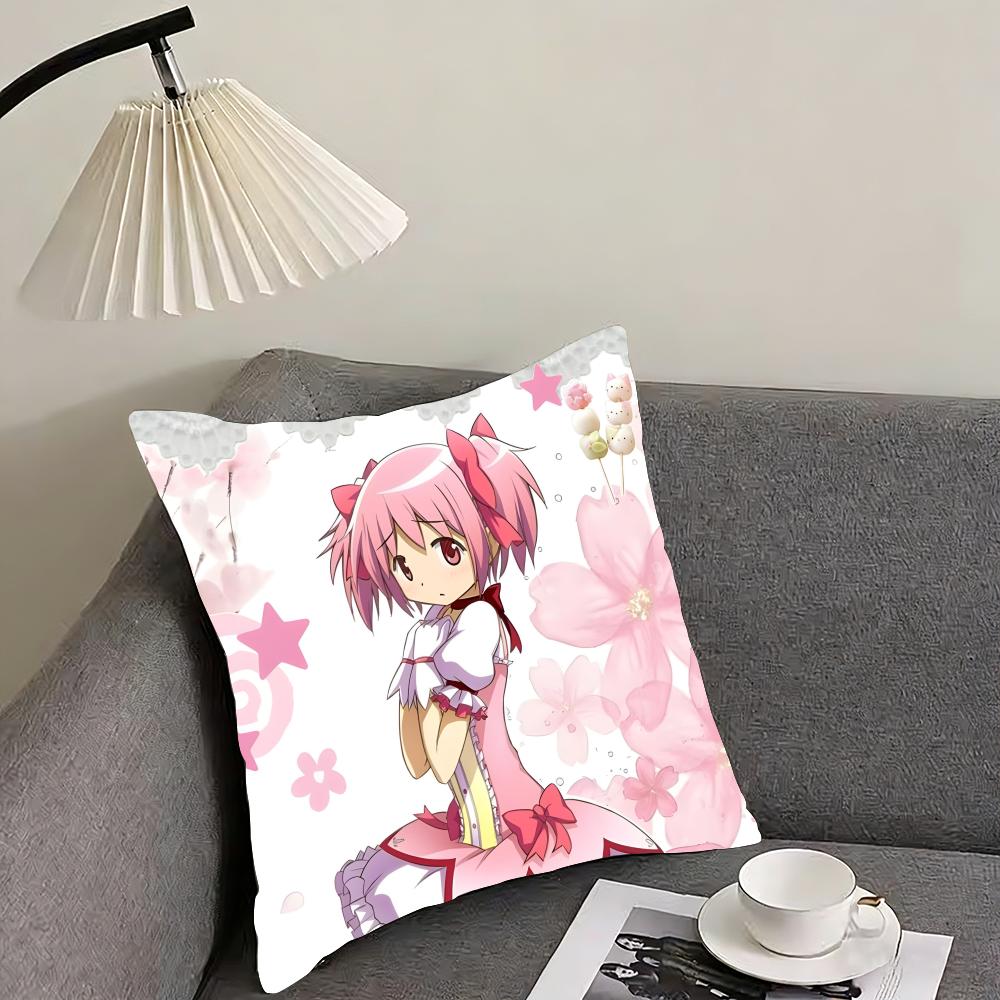 M-Madoka Magicaa Cute Cushion Cover Pillowcase Ultra Soft Skin Friendly Fabric Cloud Like Comfort & Concealed Zipper
