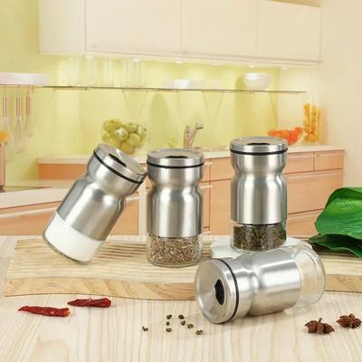 Glass Salt Jar Pepper Shakers with Adjustable Pour Holes Stainless Steel Salt Shaker  Pepper Shaker Farmhouse Salt Jar