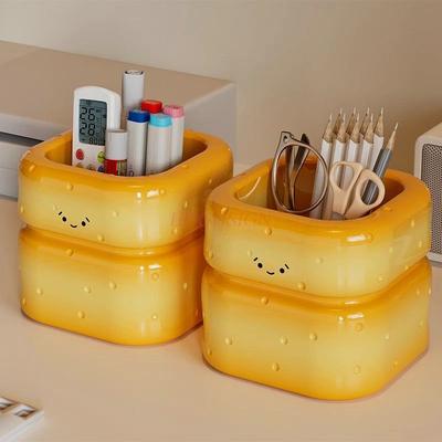 1pcs Cream Bread Makeup Brush Holder Cute Pen Holder Ornament Cute Desktop Organizer Storage Box
