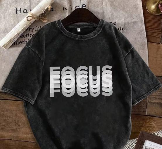 

S BABE Digital Letter Printed Summer Trendy Shoulder Sleeves Large Retro Distressed Cotton Washed Craft Round Neck Tshirt S