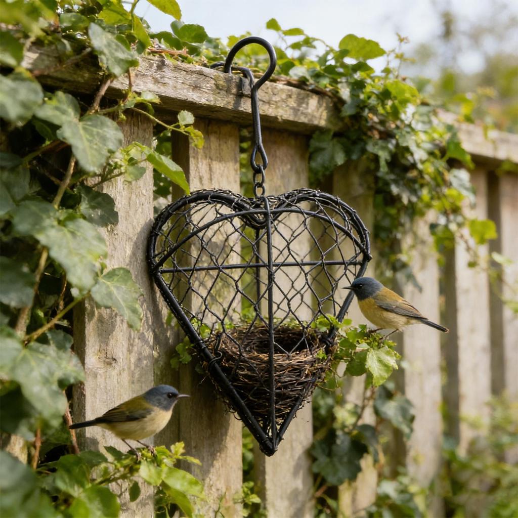 Iron Heart Shape Bird Nest Material Holder Refillable for Hummingbird Cage Breeding Garden Outdoor Indoor Bird Watching Hobby