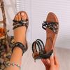 Sommer Frauen Wohnungen Schuhe Böhmischen Römischen Stil Flache Rückseite Reißverschluss Spleißen Druck Rock Weibliche Sandalen Urlaub Strand Sandalias