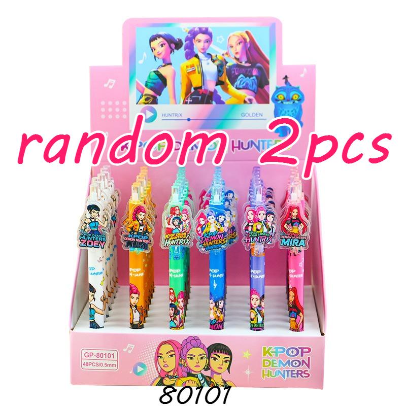6PCS Cute K-POP Gel Pens Demon Hunters Press 0.5mm Black Ink Acrylic Patch High-Value School Stationery for Students