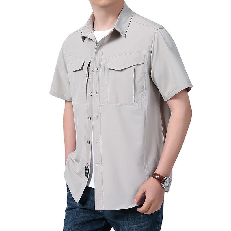 Summer Men's Short Sleeve Shirt Breathable Multi-Pocket Tactical Shirts Men Outdoor Casual Quick Dry Hiking Work Cargo Tops