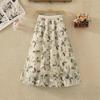 Qooth Women Embroidery  A Line Tulle Skirt Wide Hem Mid Length Elastic Waist Skirt Elegant QT2634