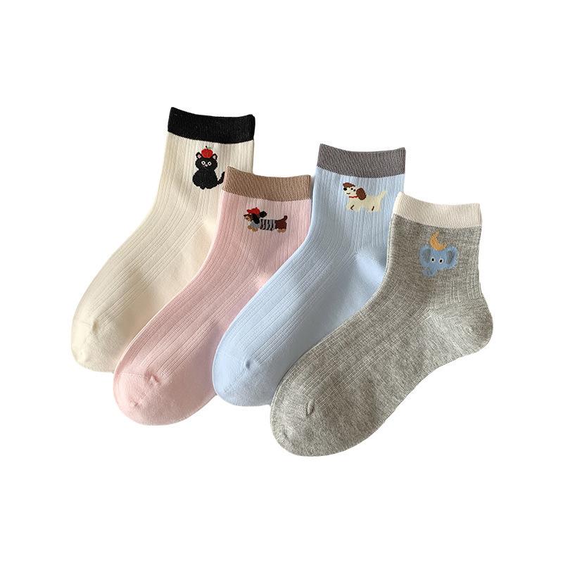 Summer Socks Women'S Cartoon Animal Short-Legged Socks Thin Sweat-Absorbing Boneless Socks Color-Blocking Women'S Socks