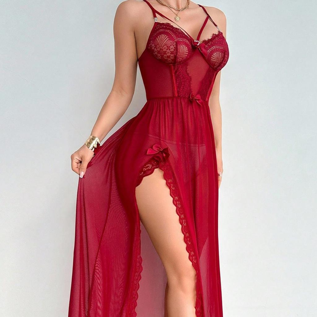 New European and American sexy lace hollow pajamas onesie perspective underwear sex underwear dress