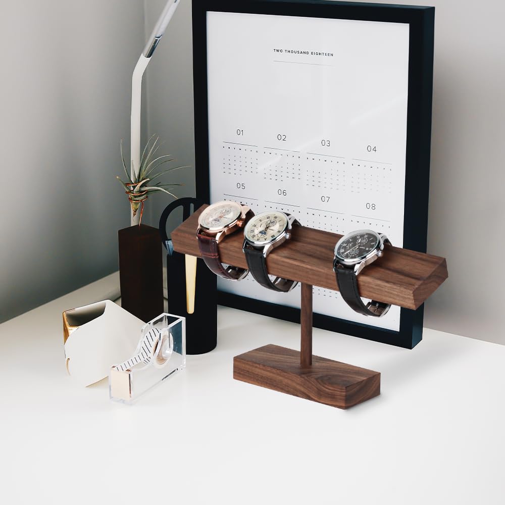 Baskiss Luxury Wooden Watch Stand, Watch Display and Storage for 2-4 Watches, Walnut