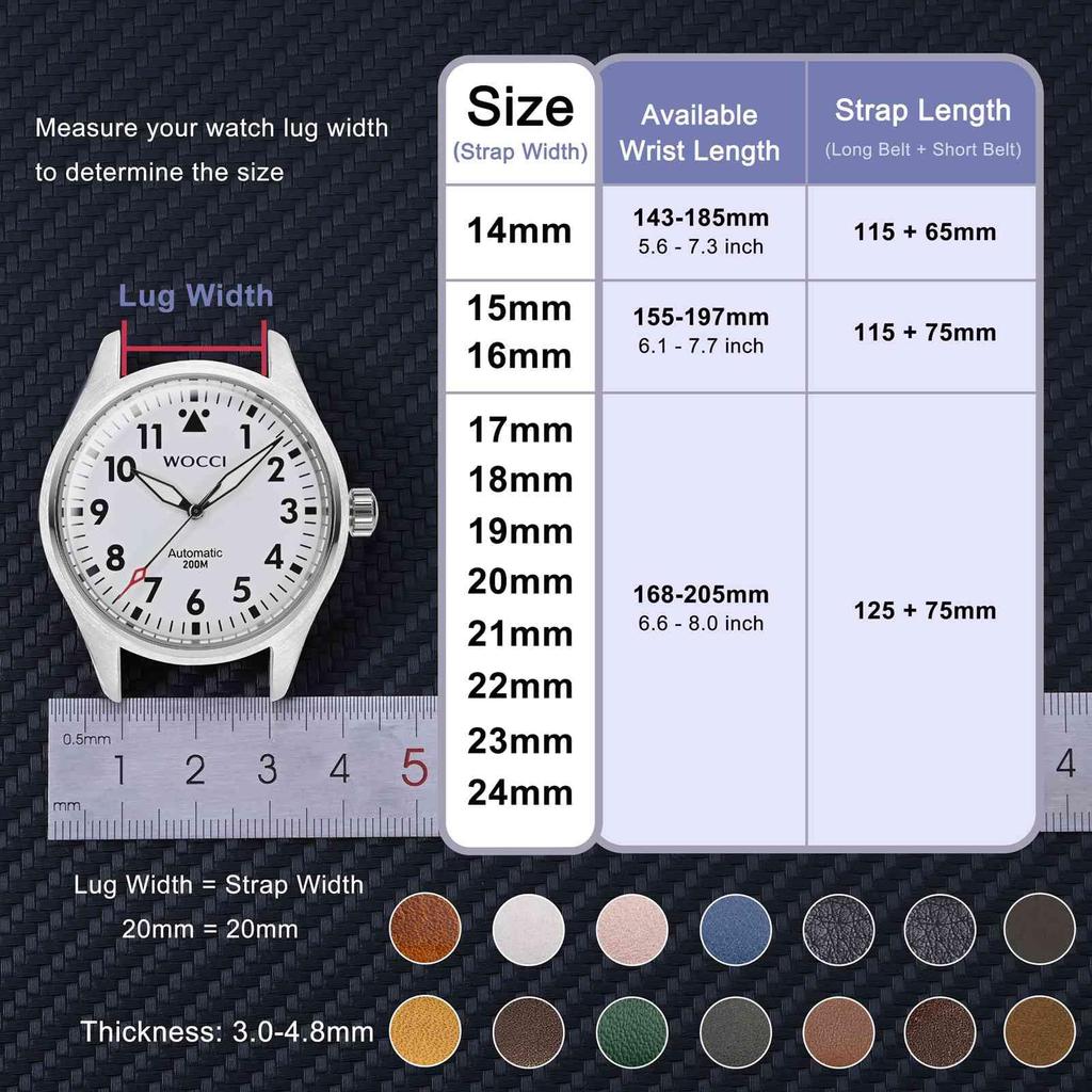 WOCCI 20mm Watch Strap, Vintage Genuine Leather Watch Band (Dark Brown with Contrast Stitching), Includes Adjustment Tool and Spring Bars