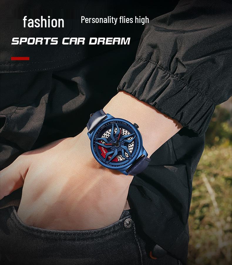 Sanda Cool Wheel Men's Skeleton Dial Leather Strap Waterproof Quartz Watch