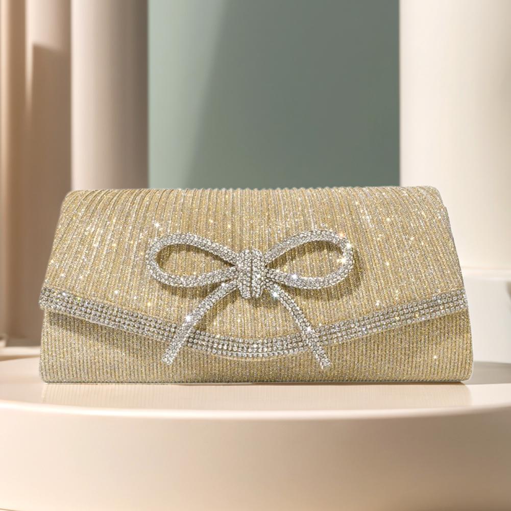 Glitter Rhinestone Shoulder Bag Women Clutch Purse Bow Handbag Adjustable Strap Wedding Party Prom Purse