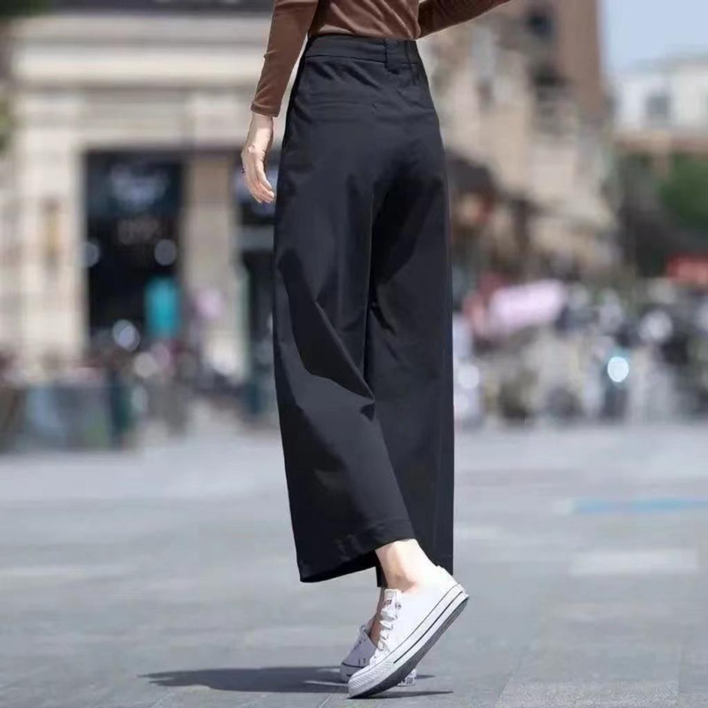 Women's High Waist Wide Leg Cropped Pants Loose Fit Casual Cotton Summer Trousers