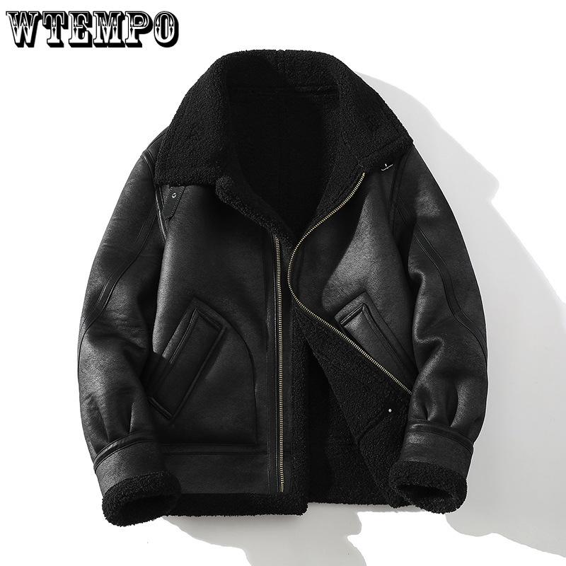Winter Men's Large Size Air Force Fur One Padded Thickened Lapel Motorcycle Leather Jacket