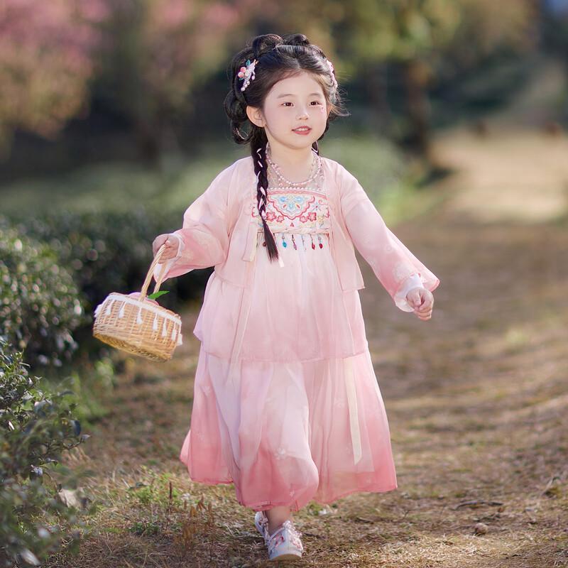 Girls' Light Pink Embroidered Hanfu Princess Dress
