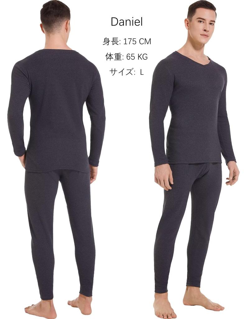 OYGSieg Heattech Warm Innerwear Long Sleeve Shirt and Winter Wear Weather and Size 2XL Men's Set, V-Neck Pants, Fleece-Lined, Front-Opening, [Cold