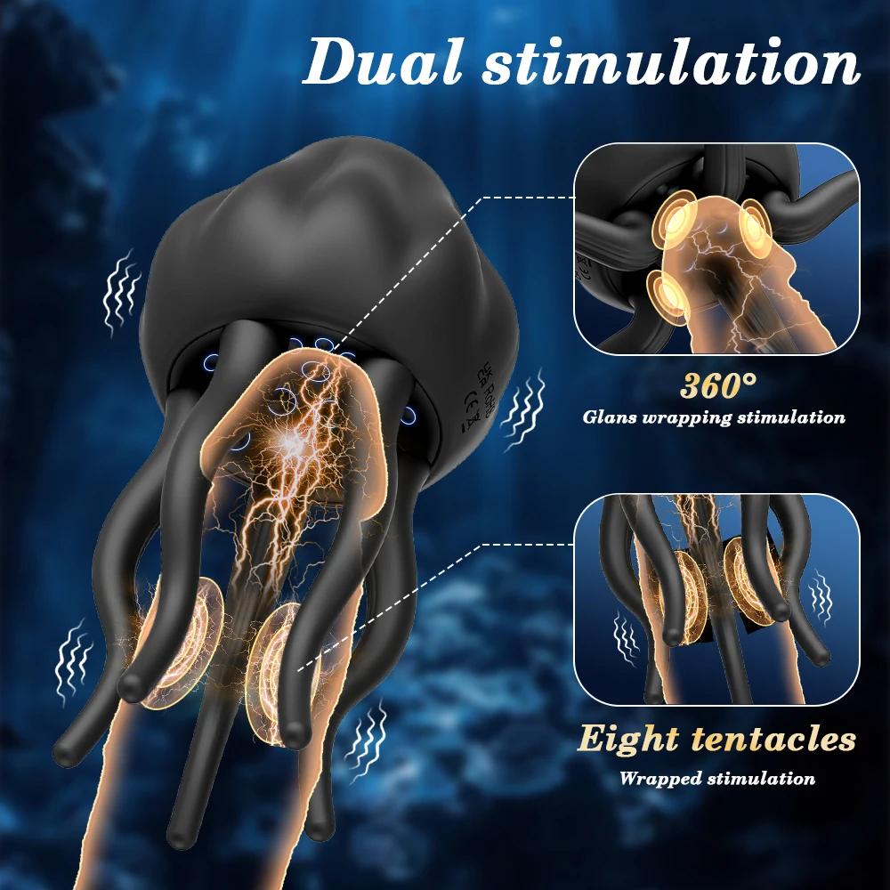 Jellyfish Glans Vibrator Male Powerful Penis Stimulator Delayed Ejaculation Massager Trainer Masturbator Men Sex Toy for Adult Delayed Desensitization