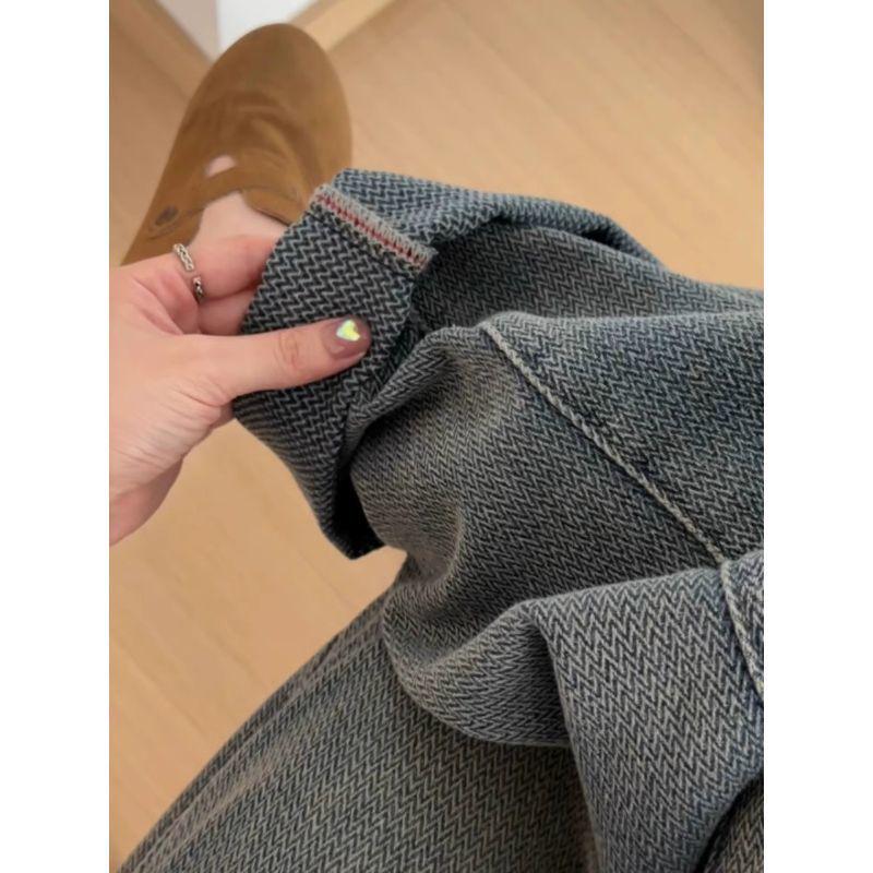 Women's Plus Size High Waist Starry Sky Wide-Leg Jeans - American Style Straight Leg Pants for Autumn