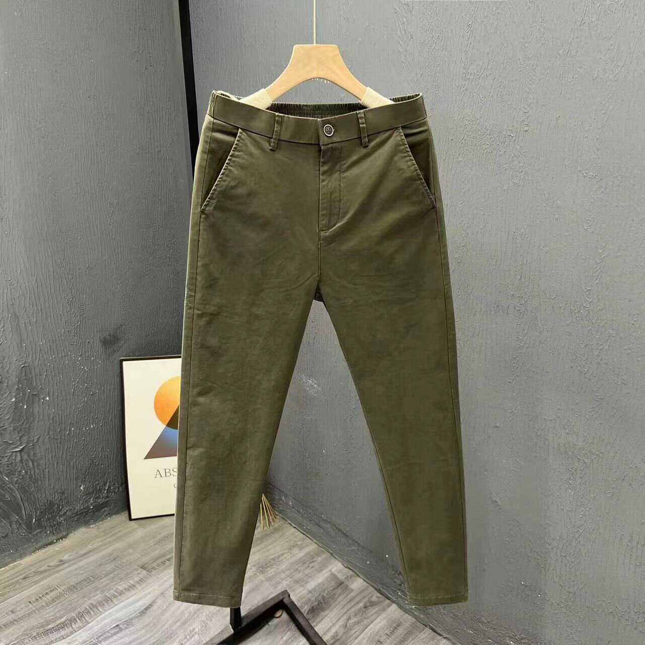 

Men s Cotton Casual Tapered Pants - Spring/Autumn Trendy Nine-Point Straight-Leg Style 31 for 60-65 kg