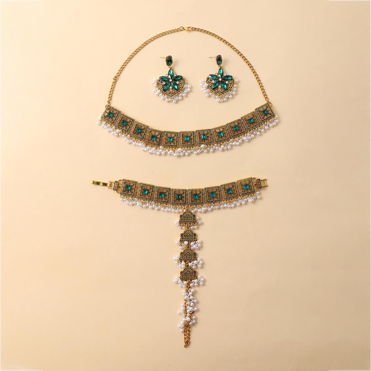 

Винтажный Браслет, Серьги, Ожерелье с Цветами и Бахромой, Бохо-Фолк Украшения, Женский Набор из Трех Предметов