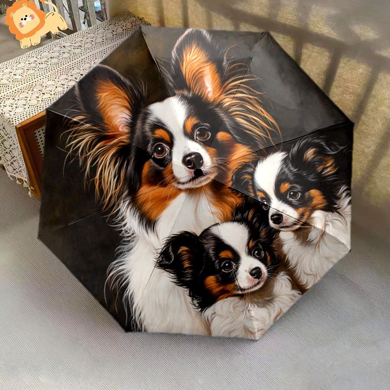 1 Pezzo Ombrello Pieghevole Automatico - Fantasia Cane Papillon, Design Portatile e Pieghevole con 8 Stecche, Regali di Natale per Compleanno