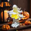 LED Witch Lantern Ornament Halloween Faceless Ghost Sculpture Holding Lantern Vintage Resin Witch Statue for Yard Patio Lawn Decor