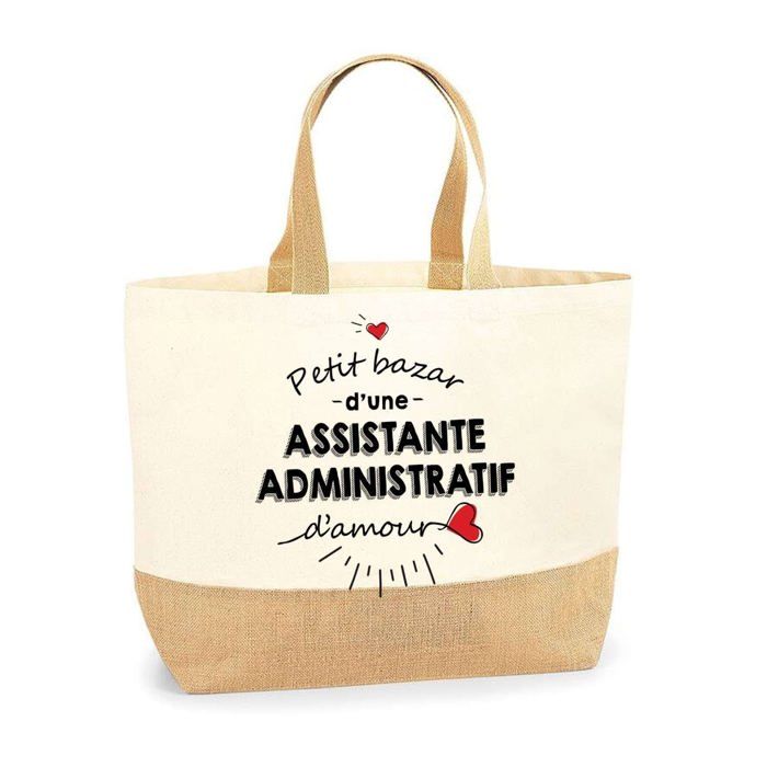 Tote bag - PLANETEE - Petit Bazar Assistante Administratif - Jute naturel - Imprimé exclusif - Fabriqué en France