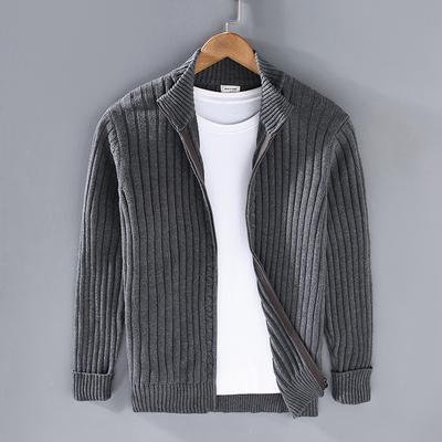 Men's Autumn Solid Color Half Turtleneck Sweater Youth Design Zipper Cardigan Knit Jacket