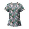 Women's Fashion Printed Short Sleeve V Neck Pattern Tops Pocket Working T-shirts