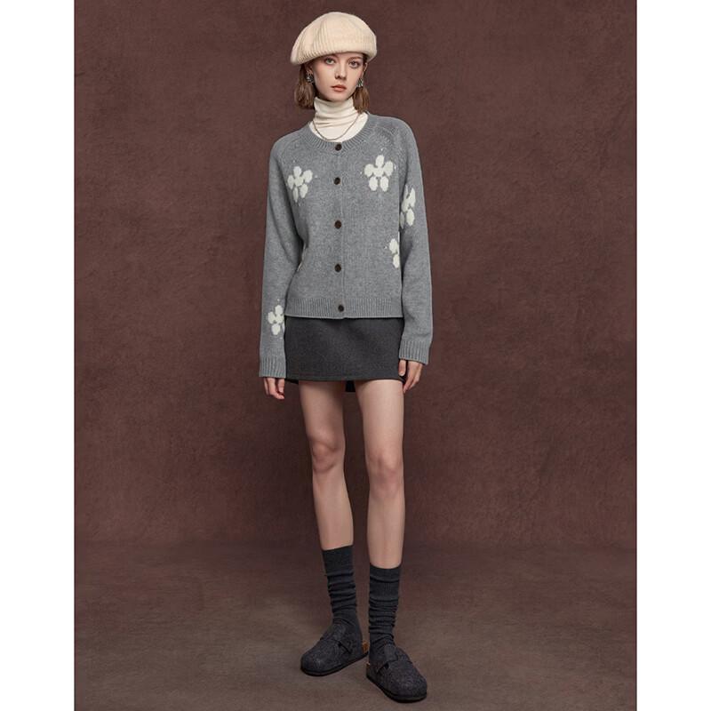 Women's French Style Wool Blend Jacquard Knit Cardigan