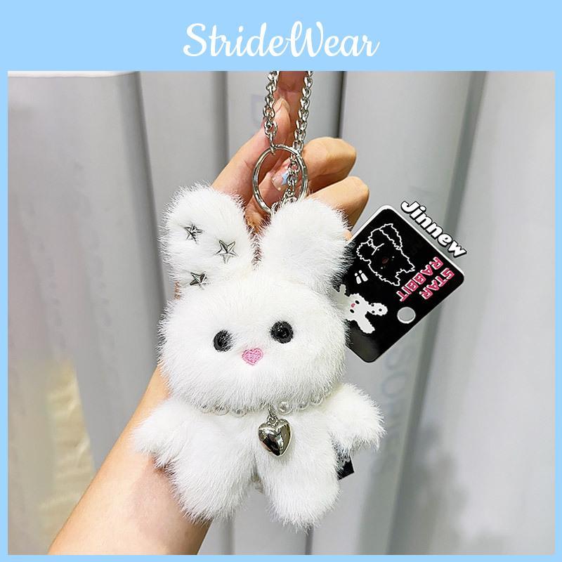 Rabbit Pearl With Necklace Plush Keychain Toy Pendant Cartoon Doll Kids Gift