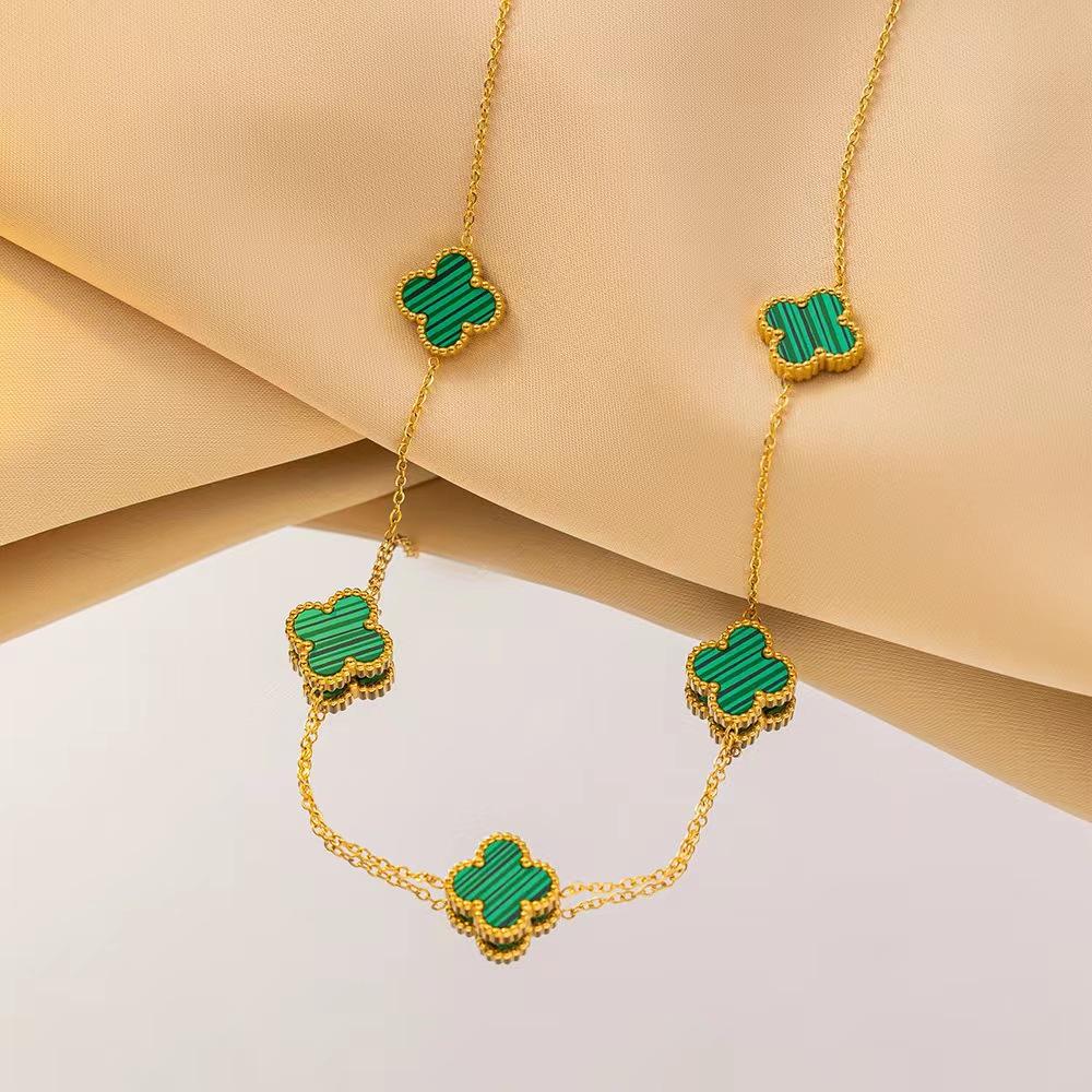 Titanium Steel Four-leaf Clover Necklace with Five Flowers Double-sided Colorfast Luxurious and Sophisticated Clavicle Chain for Women